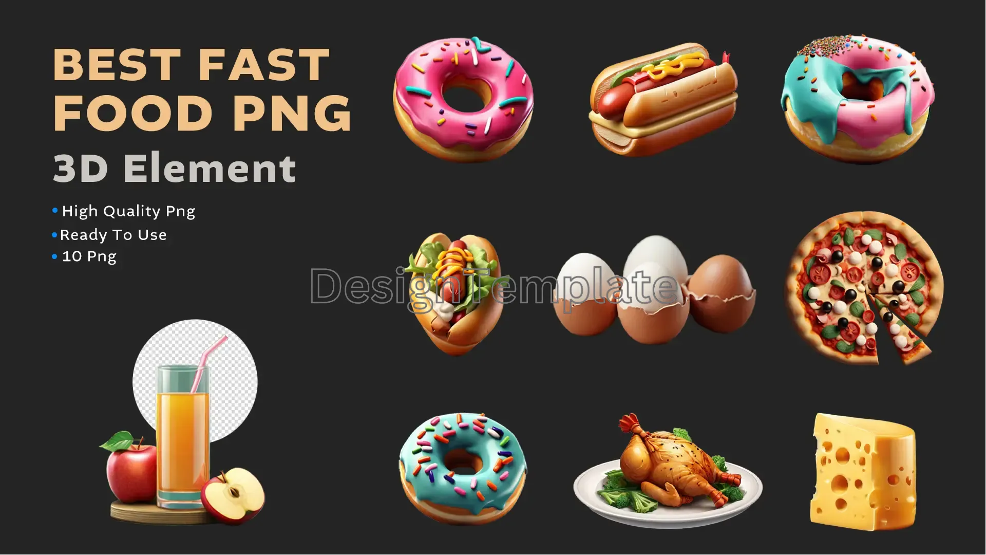Flavor Frenzy Best Fast Food PNG 3D Elements Pack image